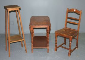 Wooden Chair, Drop Leaf Side Table and Wooden Stand Description