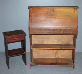 Wooden Fall Front Desk and Small Wooden Side Table Description