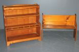 Children's Wooden Bookshelf and Small Wooden Bench Description