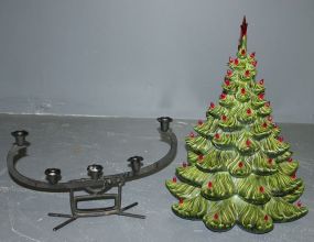 Small Decorative Christmas Tree and Iron Candle Holder Description