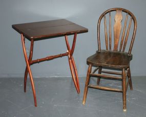 Wooden TV Tray and Wooden Chair Description