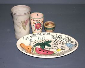 Berrer Pottery, Pereail Pottery Cup, RPW Candle and Rhonda Rayborn Plate Description