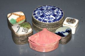 Four Porcelain Oriental Covered Boxes, Stone Shell Box and Porcelain Box Description