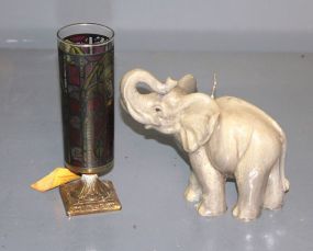 One Antiqued Candlerama Collection, Stained Glass Candle Holder and One Elephant Candle Description
