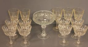 Group of Thirteen Various Size Glasses and Matching Compote Description