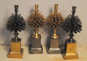 Four Pine Cone Design Candlestick Holders Description