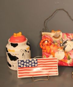 Dog Treat Canister, Tin Hanging Basket and American Flag Tray Description