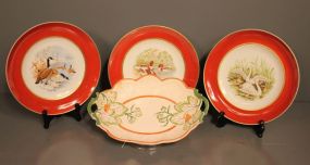 Two-Handled Vegetable Tray and Three Decorative Plates Description