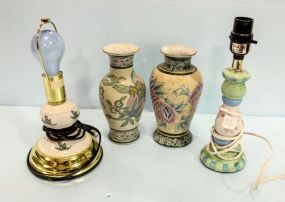 Two Porcelain Vases & Two Porcelain Lamps