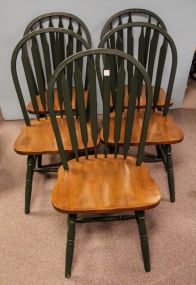 Five Walnut and Green Arrowback Chairs
