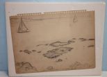 Pencil Sketch of Sailboat on Rocks by Marie Hull