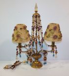Vintage Brass Two Light Lamp with Beaded Shades