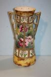 Striking, Large Hand Painted Nippon Two Handle Pottery Vase with Painted Roses