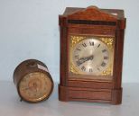 Vintage Brass Alarm Clock and a Vintage Wood Case Clock