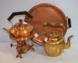 Copper Tray and a Brass Kettle with Wood Handle and Etching