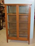 Oak Two Door Glass Display/Bookcase with Three Shelves
