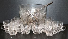 Gorham Cherrywood Pattern Crystal Punch Bowl and Twelve Cups