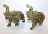 Pair of Green Marble Elephants