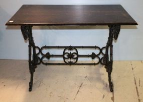 Vintage Wood Top Table on Painted Iron Base