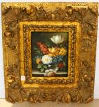 Small Oil Painting of Flowers in Ornate Gold Frame