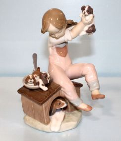Lladro Figurine of Girl with Puppies