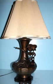 Fine Meiji Period Japanese Bronze Lamp with Ornate Tree and Bird Design