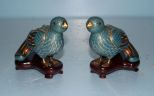 Rare Pair of Chinese Cloisonne Quail Incense Burners