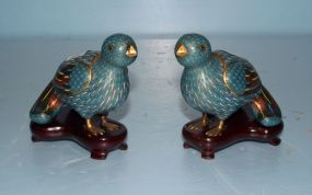 Rare Pair of Chinese Cloisonne Quail Incense Burners