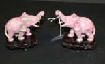 Pair of Pink Elephants Made From Rhodenite