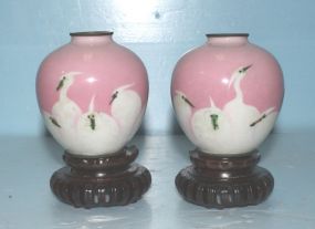 19th Century Pair of Pink Wireless Japanese Cloisonne Vases