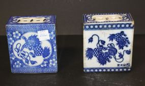 Pair Porcelain Foo Dog Opium Bricks