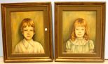 Pair of Oil Portraits of Children by Sally Spencer