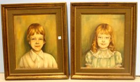 Pair of Oil Portraits of Children by Sally Spencer