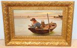 Oil Painting of Young Boy in Boat