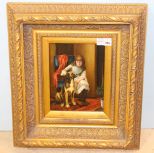Oil on Canvas of Young Girl in Chair with Large Dog Signed Lower Left, L.G. Pere