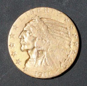 1911 Indian Head Five Dollar Gold Coin