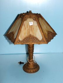 Six Panel Slag Glass Lamp