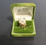 14K Gold Ladies Ring with Diamonds and Pearls