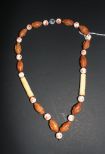 Chinese Porcelain Carved Wood and Bone Necklace with Cloisonn