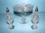 Cut Glass Compote and Shakers