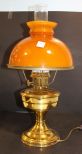 Vintage Brass Aladdin Lamp with Amber Color Glass Shade