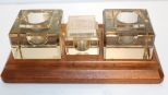 Early Inkstand with Three Antique Glass Inkwells