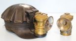 Antique Miners Cap wit Two Universal Lamp Company Brass Lights