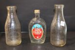 Log Cabin Syrup Bottle, One Quart Miller Dairy Company Bottle, One Quart Clearfield Milk Bottle