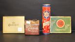 Vintage Tin Log Cabin Syrup Can, Lucky Strike Tin, Chesterfield Tin, Kaleidoscope