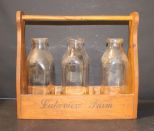Lakeview Farm Wood Milk Rack with Three Vintage Glass Milk Jars