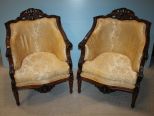 Pair of Mahogany Carved Barrel Back Chairs
