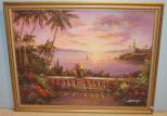 Large Painting of Lighthouse and Sailing Boats