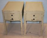 Pair of Hand Brushed Distressed Painted Country Green One Drawer Side Tables