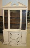 Hand Brushed Distressed Painted Antique White Pediment Top China Cabinet